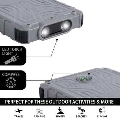 Solar 10,000mAh Dual USB Backup Battery - Grey