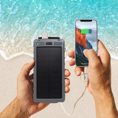 Solar 10,000mAh Dual USB Backup Battery - Grey