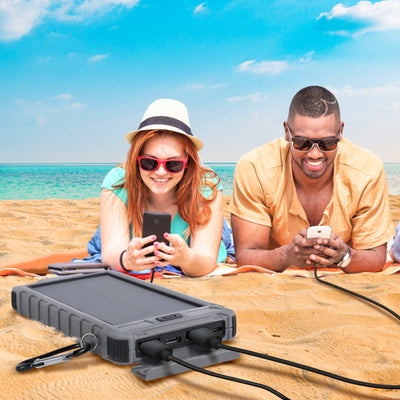 Solar 10,000mAh Dual USB Backup Battery - Grey