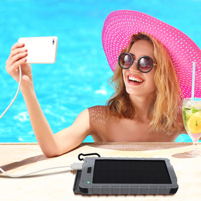 Solar 10,000mAh Dual USB Backup Battery - Grey