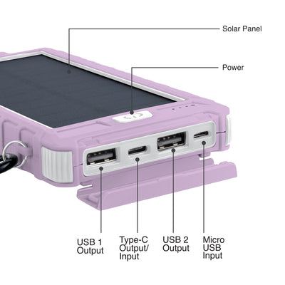 Solar 10,000mAh Dual USB Backup Battery - Lavender