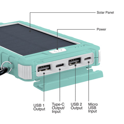 Solar 10,000mAh Dual USB Backup Battery - Mint