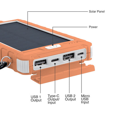 Solar 10,000mAh Dual USB Backup Battery - Peach