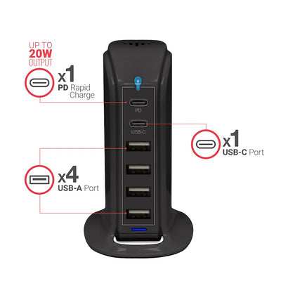 Power Tower Multi Port Charging Station - Black