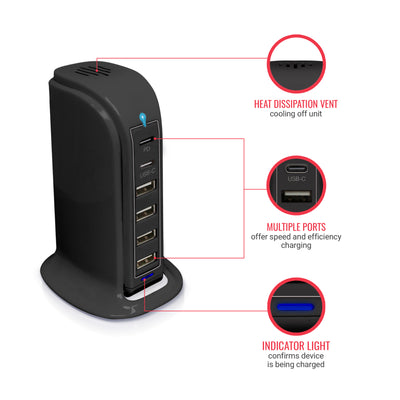 Power Tower Multi Port Charging Station - Black