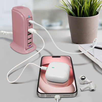 Power Tower Multi Port Charging Station - Pink