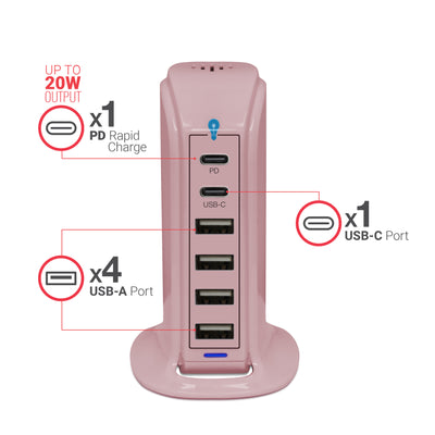 Power Tower Multi Port Charging Station - Pink