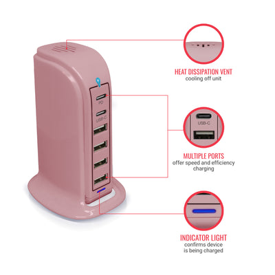 Power Tower Multi Port Charging Station - Pink