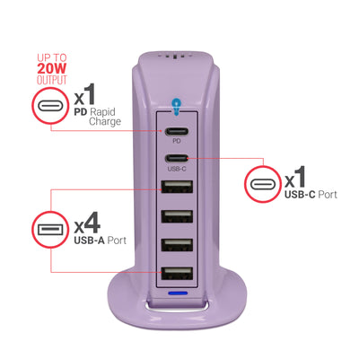 Power Tower Multi Port Charging Station - Lavender