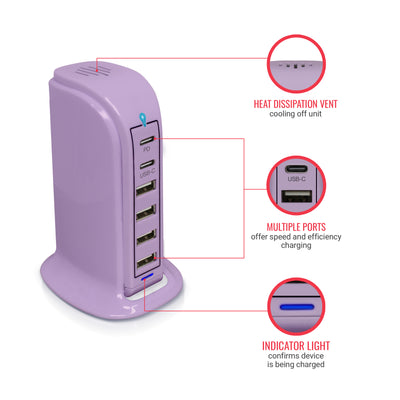Power Tower Multi Port Charging Station - Lavender
