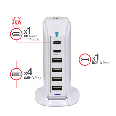 Power Tower Multi Port Charging Station - White