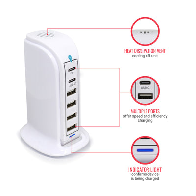 Power Tower Multi Port Charging Station - White