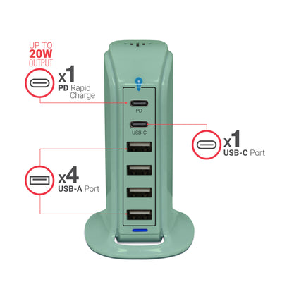 Power Tower Multi Port Charging Station - Green