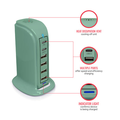 Power Tower Multi Port Charging Station - Green