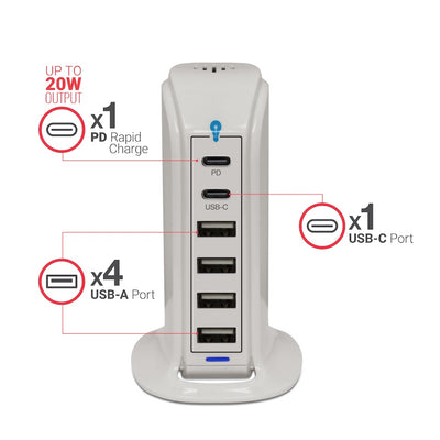 Power Tower Multi Port Charging Station - Grey