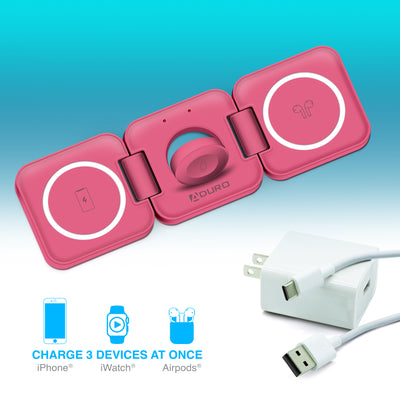 Trinity 3 in 1 Wireless Charging Station for iPhone AirPods & iWatch - Pink
