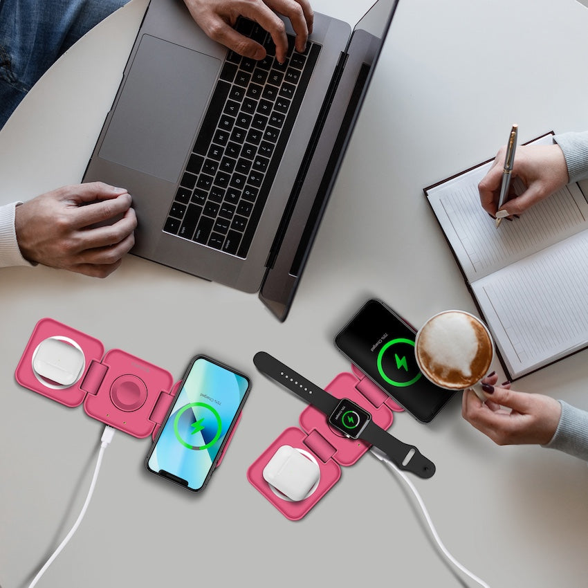 Trinity 3 in 1 Wireless Charging Station for iPhone AirPods & iWatch - Pink