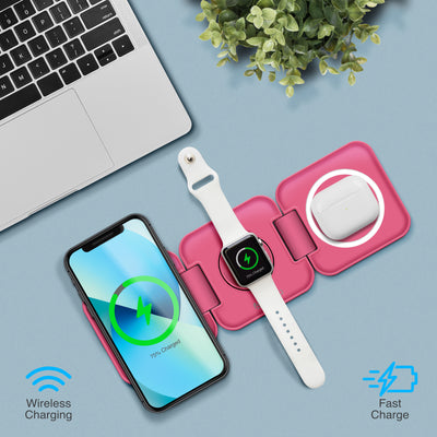 Trinity 3 in 1 Wireless Charging Station for iPhone AirPods & iWatch - Pink