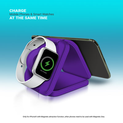 Trinity 3 in 1 Wireless Charging Station for iPhone AirPods & iWatch - Purple