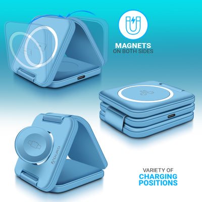 Trinity 3 in 1 Wireless Charging Station for iPhone AirPods & iWatch - Blue