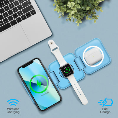Trinity 3 in 1 Wireless Charging Station for iPhone AirPods & iWatch - Blue