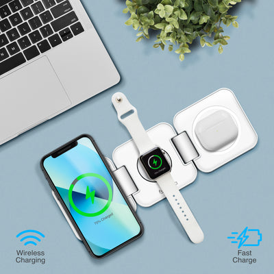 Trinity 3 in 1 Wireless Charging Station for iPhone AirPods & iWatch - White