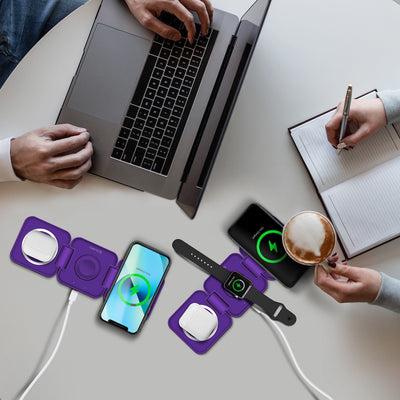 Trinity 3 in 1 Wireless Charging Station for iPhone AirPods & iWatch - PURPLE
