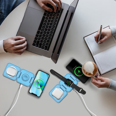 Trinity 3 in 1 Wireless Charging Station for iPhone AirPods & iWatch - BLUE