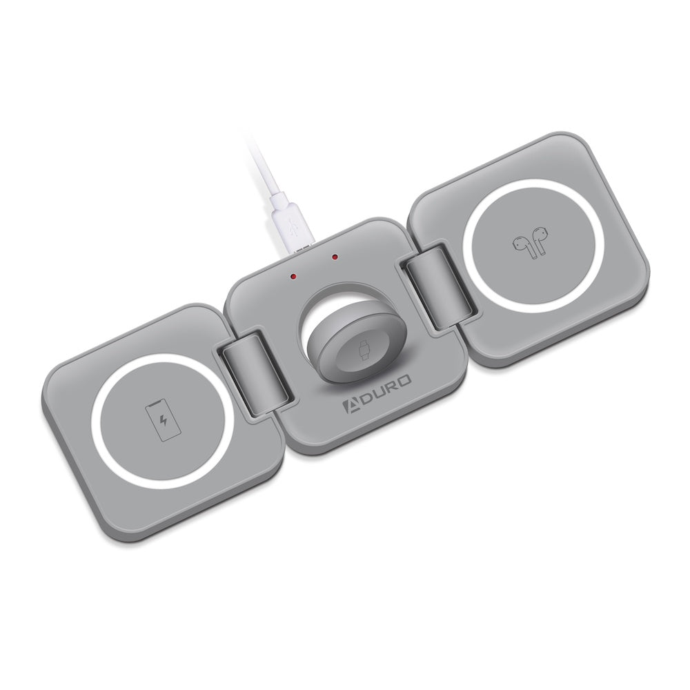 Trinity 3 in 1 Wireless Charging Station for iPhone AirPods & iWatch - GRAY
