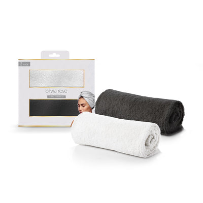 4 Pack Quick Drying Hair Towel Wrap - BLACK/WHITE