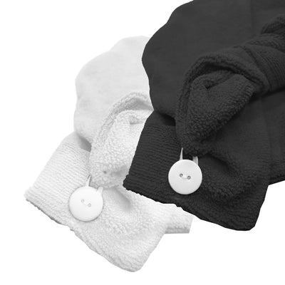 4 Pack Quick Drying Hair Towel Wrap - BLACK/WHITE