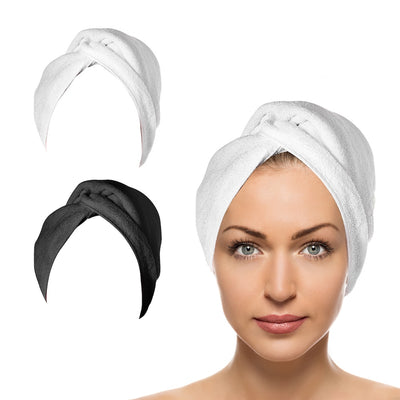 4 Pack Quick Drying Hair Towel Wrap - BLACK/WHITE