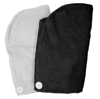 4 Pack Quick Drying Hair Towel Wrap - BLACK/WHITE