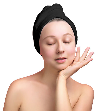 4 Pack Quick Drying Hair Towel Wrap - BLACK/WHITE