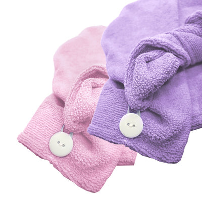 2 Pack Quick Drying Hair Towel Wrap - PINK/PURPLE