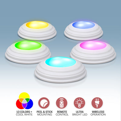 5 Pack Color Changing Wireless LED Lights w/ Remote Control